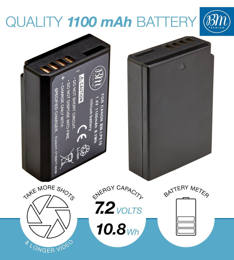 [AUSTRALIA] - BM Premium 3 Pack of LP-E10 Batteries and Battery Charger for Canon EOS Rebel T3, T5, T6, T7, Kiss X50, Kiss X70, EOS 1100D, EOS 1200D, EOS 1300D, EOS 2000D Digital Cameras 