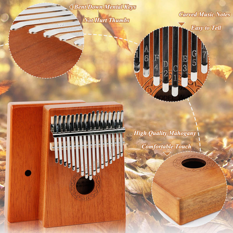 OurWarm Kalimba 17 Keys Thumb Piano, Portable Mbira Finger Piano with Study Instruction Tune Hammer and Protective Bag, African Musical Instruments, Wood Hand Piano Gifts for Kids and Adults Beginners
