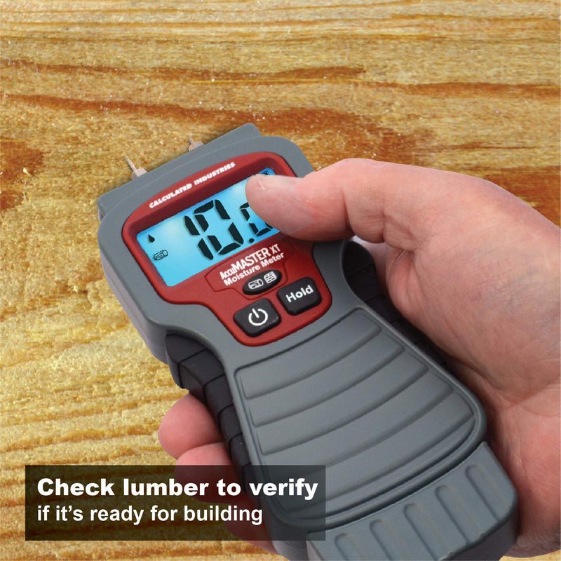 Calculated Industries 7440 AccuMASTER XT Digital Moisture Meter | Handheld |Pin Type | Backlit LCD Display | Detects Leaks, Damp and Moisture in Wood, Walls, Ceilings, Carpet and Firewood Pin-Type, Backlit LCD Sensors