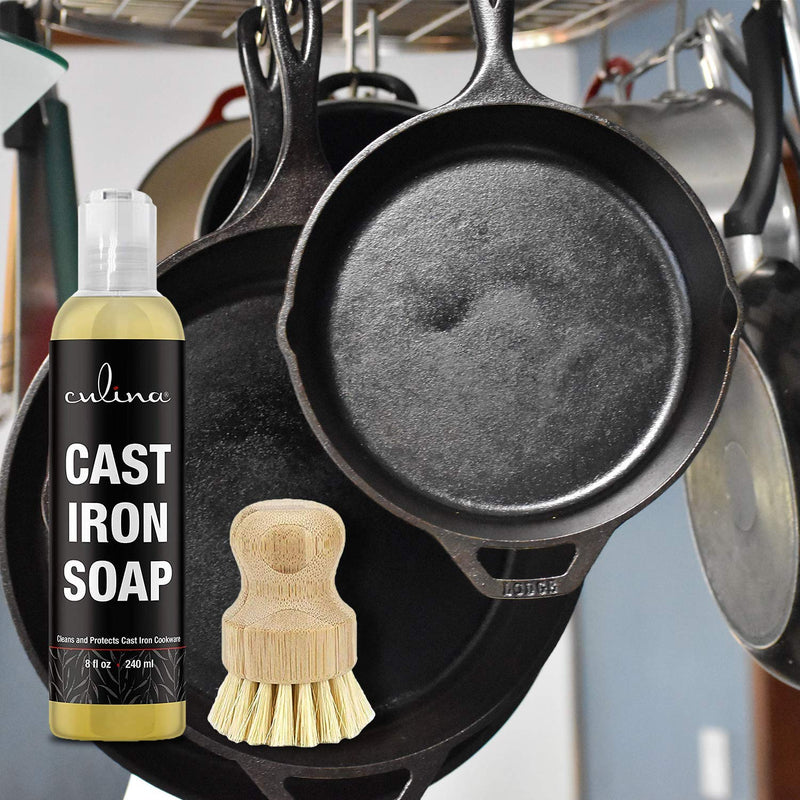 Culina Cast Iron Soap & brush | All Natural Ingredients | Best for Cleaning, Non-stick Cooking & Restoring | for Cast Iron Cookware, Skillets