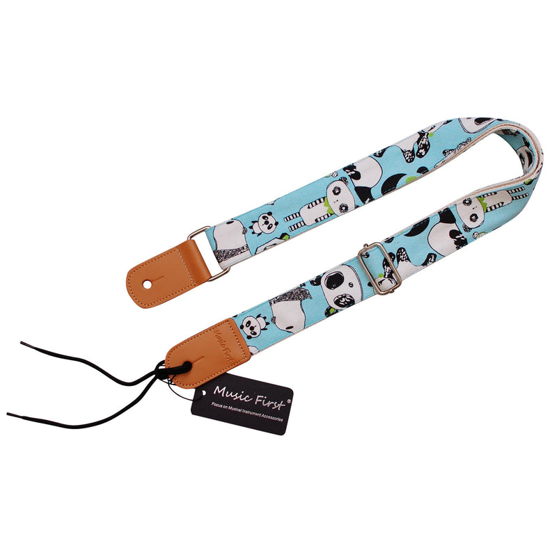 MUSIC FIRST Original Design “Panda” Soft Cotton & Genuine Leather Ukulele Strap Ukulele Shoulder Strap