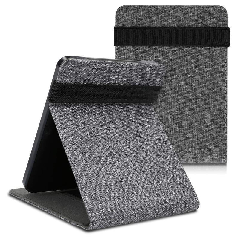 kwmobile Cover Compatible with Kobo Clara HD - Fabric e-Reader Case with Hand Strap and Stand - Fabric Grey Fabric 22