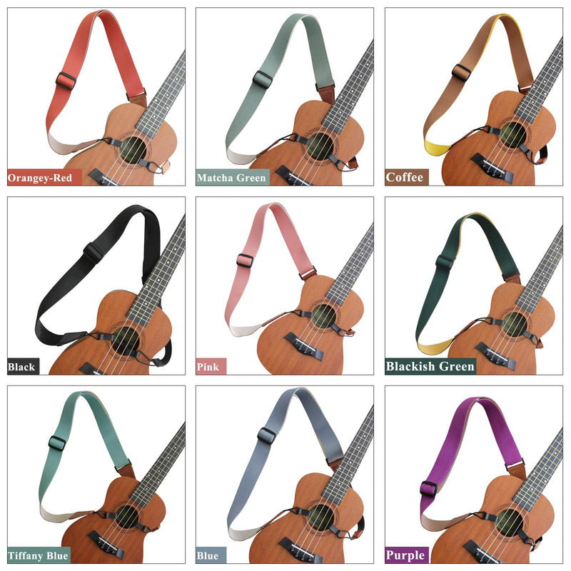 Ukulele Straps Shoulder No Drilling, Woven Uke Strap with Leather End, Double J Hooks Clip On, Adjustable Ukulele Belt, Adjustable & Fits Most Standard Sizes Uke Black