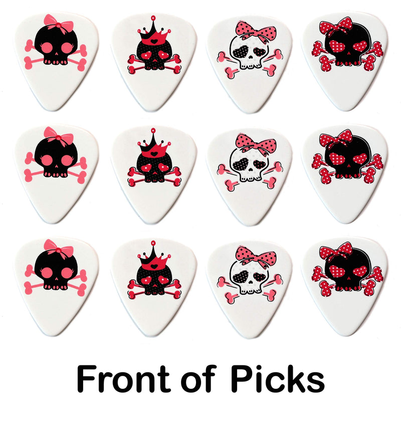 Girly Skull Guitar Picks Set of 12 Double Sided Harmony Picks Premium Plectrums