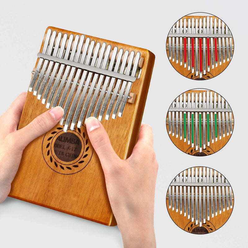 POMAIKAI Kalimba Thumb Piano 17 Keys, Portable Finger Piano with Study Instruction and Tune Hammer, Professional Mahogany Musical Instrument for Kids Adult Beginners(Red Brown) … Red Brown