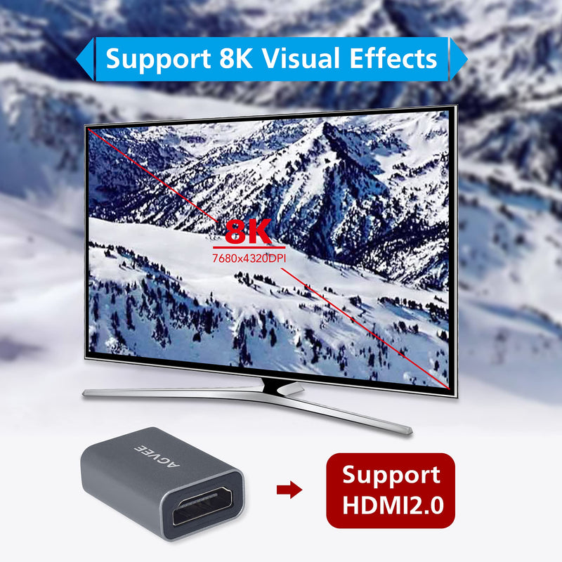 AGVEE [4 Pack] HDMI Female to Female Adapter, 8K HDR HDMI 2.1 Coulper Extension Connetor, Backward Compatible with 4k@60HZ, Alloy Shell for TV Stick Roku Chromecast Switch Xbox PS4 Laptop, Gray Gray 4 Pack
