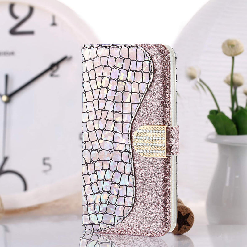 iPhone 11 Pro 5.8 inch Case,Premium Bling Glitter Flip Wallet Cover Snake-grain Leather Design for Girls Lady with Stand Magnetic Closure Card Slots Phone Cases for iPhone 11 Pro 5.8 inch Silver