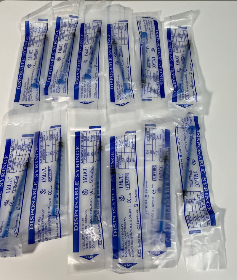20 Pack 1ml Plastic Syringe, Individually Wrapped, for Science Labs, Liquid Measuring, Watering, Refilling, Oral, Medicine Student, Feed Small Pets, Oil or Glue Applicator 1ML-20PCS