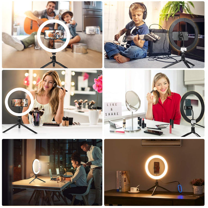 10.2" Eye Protection Desktop Ring Light/9 Color Select/RGB Dimmable Colorful Discoloration/Dancing Flash & Live Stream Party Selfie Ring Light