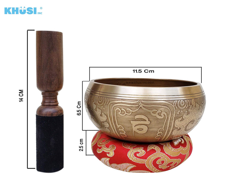 Khusi, Tibetan singing bowl, Beautifully hand-carve Buddhist mantra and symbol .Mindfulness healing sound