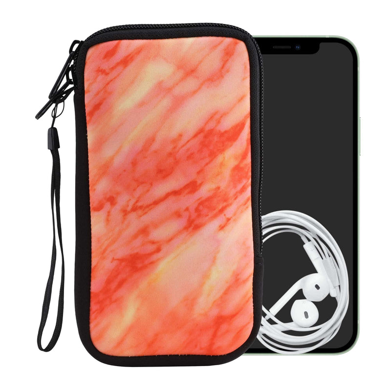 kwmobile Neoprene Sleeve for Smartphone Size XL - 6.7/6.8" - Shock Absorbing Pouch Case - Protective Phone Bag - Marble Red/Dark Red/Yellow Marble 09-20-06