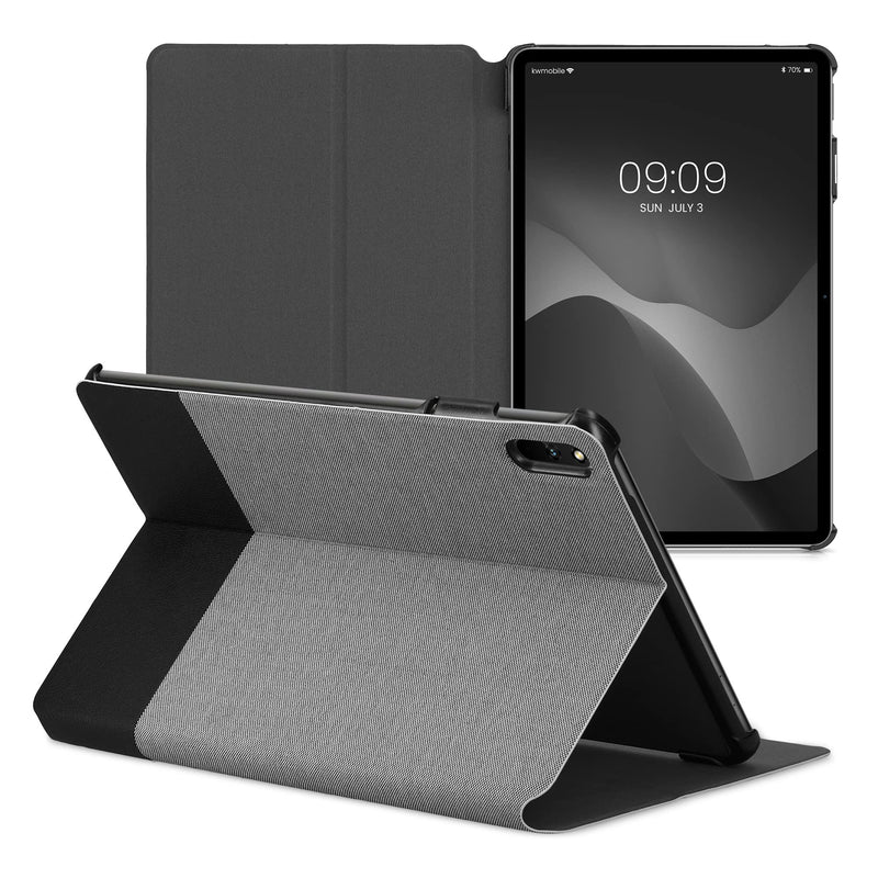 kwmobile Case Compatible with Huawei MatePad 11 (2021) - Case PU Leather and Canvas Cover with Stand Feature - Grey/Black grey / black