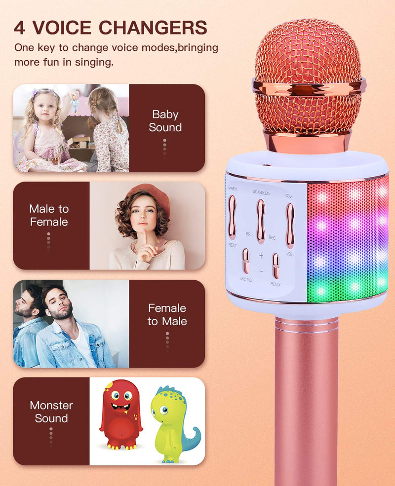 BlueFire Bluetooth Karaoke Wireless Microphone Machine with LED Lights, Portable Microphone for Kids, Gifts Toys for Kids, Girls, Boys and Adults (Pink)