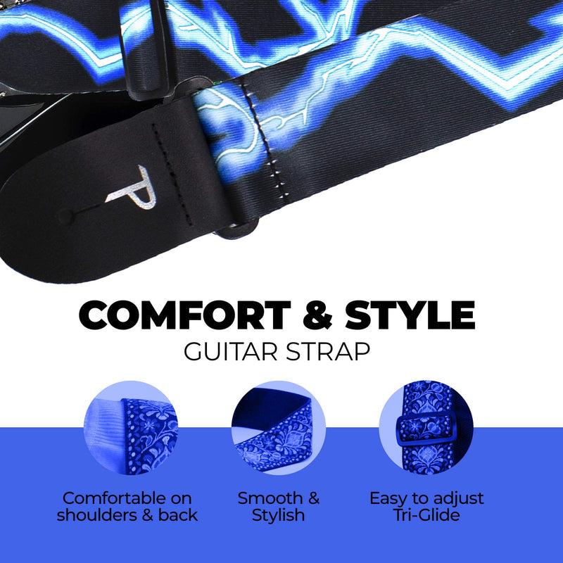 Perri Poly Lightning Guitar Strap Blue Lightning