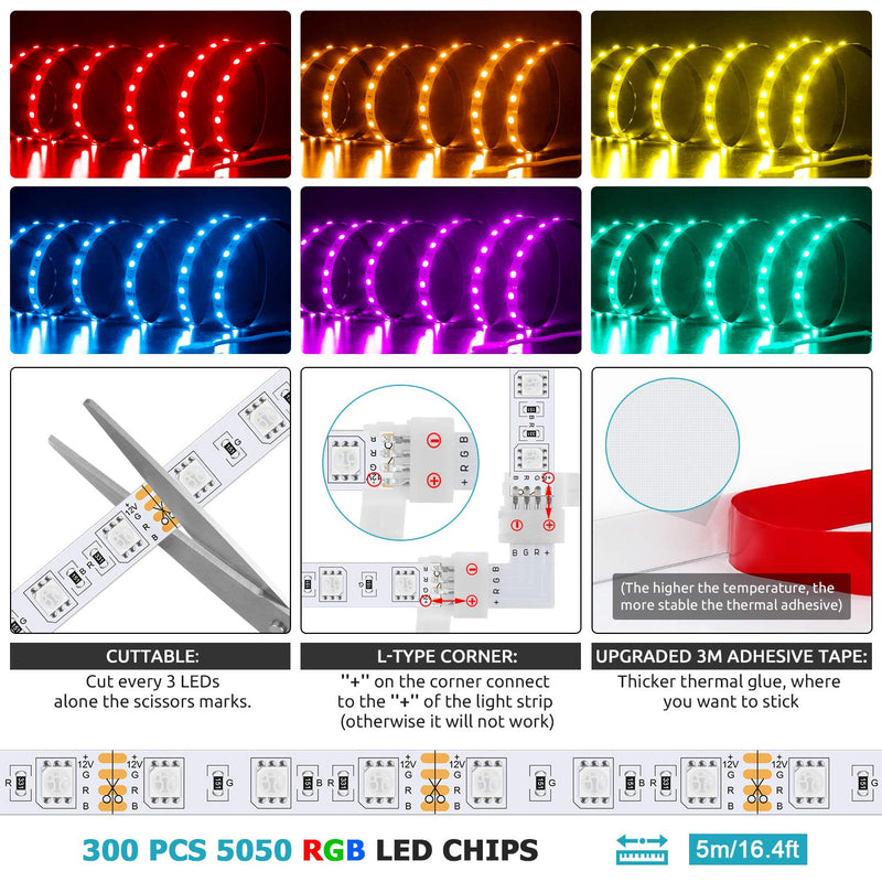 [AUSTRALIA] - JIRVY Led Strip Lights 10M/32.8ft（2X 5M）600 Led Sync to Music 44Keys RF Remote 5050 RGB 16 Colors Changing Rope Lights for Indoor/Living Room Bedroom Decoration 