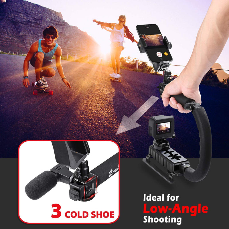 Zeadio Camera Smartphone Stabilizer, Foldable Handle Grip Handheld Video Rig with Carrying Case, Fits for All Camera, Camcorder, Action Camera, DSLR and All iPhone and Android Smartphones 3. Pro Version