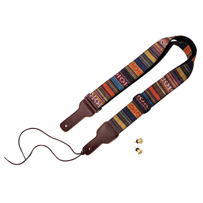 MUSIC FIRST Original Design, 2 inch width (5cm), Classic Country Style Soft Cotton & Genuine Leather Guitar Strap, Ukulele Strap, Mandolin Strap