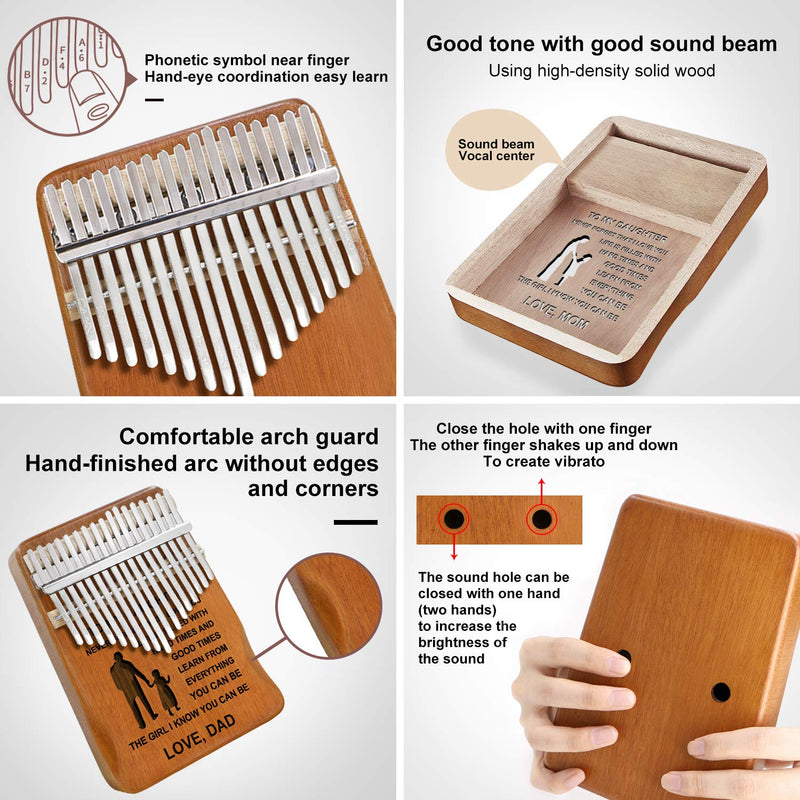 Engraved Kalimba Thumb Pianos For Daughter - Customized 17 Keys Finger Piano Music Instrument - Perfect Birthday Christmas Gifts From Dad For Daughter From Dad