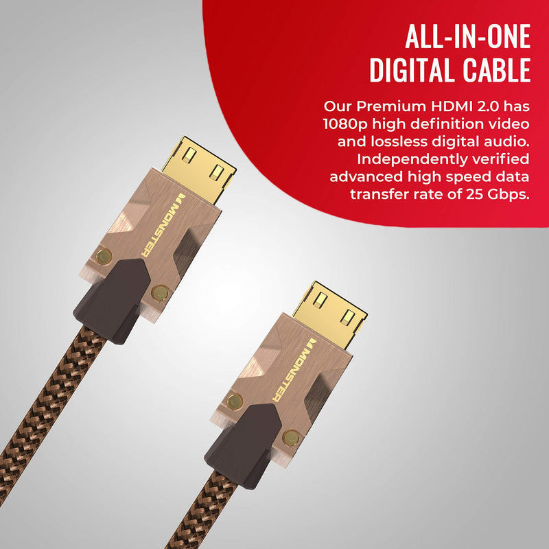 Monster M-Series 2000 Certified Premium HDMI 2.0 4K 60Hz, 25 Gbps, Zinc Alloy Connector, Vgrip, Braided Jacket 3 m (9.8 ft), 25 Gbps