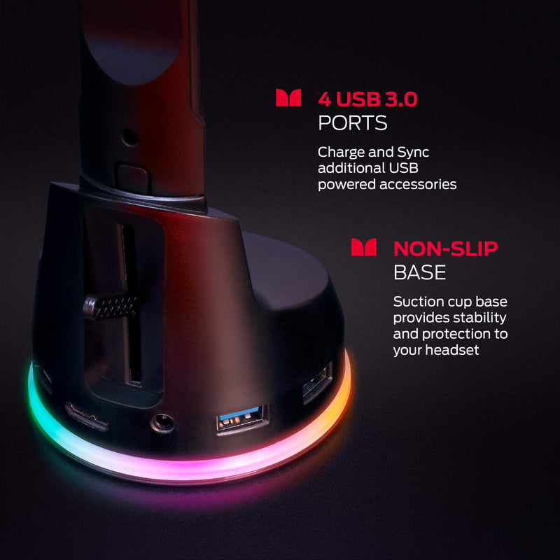 Monster Dual Gaming Headset Stand with 4 USB 3.0 Ports, and RGB Changing LED Effects, for Wired or Wireless Headphones, Black (2MNGH0167B0E2)