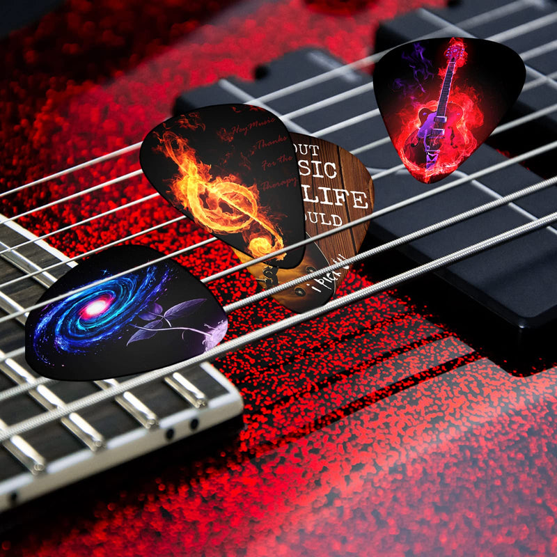 Cool Guitar Picks 12 Medium Pack with Leather Picks Holder ,Unique Artistic Personalized Guitar Pick Punch for Electric Guitar Bass Acoustic Guitar Lovers Gift (Medium)