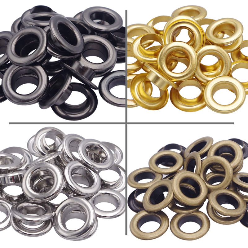 Wolfride Brass Grommet kit 10mm 3/8" Inside Diameter Canvas Grommet Kit Fabric Grommet Kit Tarp Eyelet kit 100 Sets (4 colors)