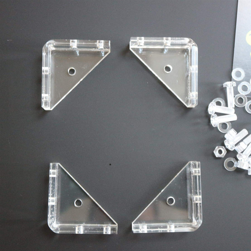 4 x V3, 5mm thickness, Corner Brackets, Clear Transparent Acrylic + 20x M5 Bolts, Clear Right Angle Bracket, Corner