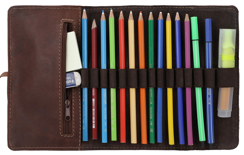 Gusti Leder Pencil Case Leather -Casper- for tying up Pen Pouch College Office School Art Supplies Case Wrap Vintage Brown
