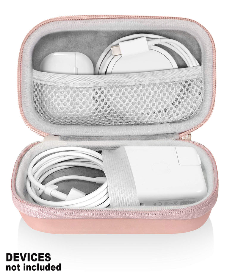 Handy Case for MacBook Pro, Air Power Adapter, MagSafe, MagSafe2, iPhone 12/ 12 Pro MagSafe Charger, USB C Hub, Type C Hub, USB Multi Ports Type c hub, Detachable Wrist Strap, mesh Pocket (Rose Gold) Rose Gold