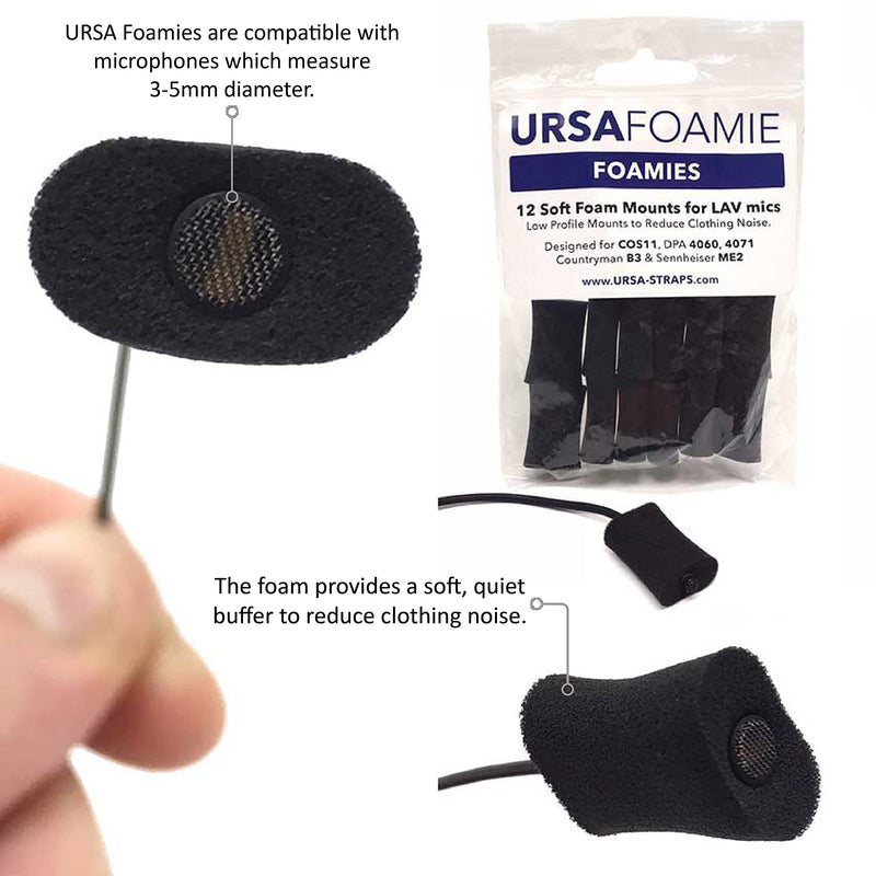 URSA Foamies: Soft Foam Mounts for Wireless Lav Mics. Can be stuck directly to the skin or costume. Fits SANKEN COS11, SENNHEISER MKE2, RODE LAV, DPA 4060/4070 (Pack of 12) Black
