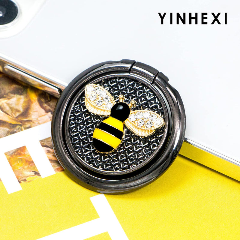 YINHEXI Phone Ring Holder Finger Kickstand, Cell Phone Ring Holder Finger Grip 360 Degree Rotation, with Crystal Stone Enamel Bee (Black) Black