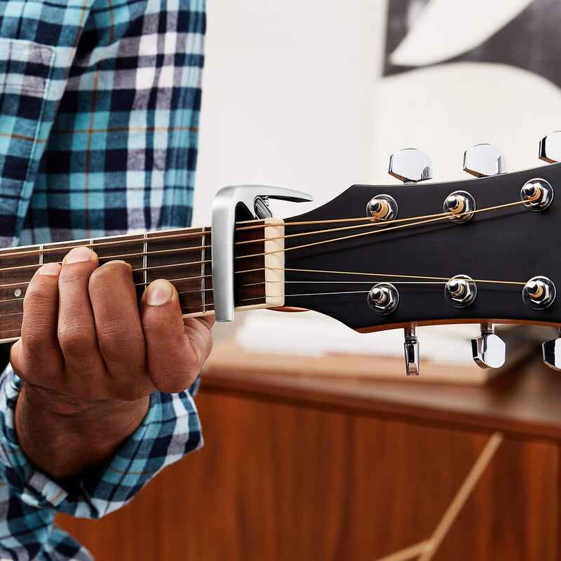 AmazonBasics Zinc Alloy Guitar Capo for Acoustic and Electric Guitar, Silver, 3-Pack