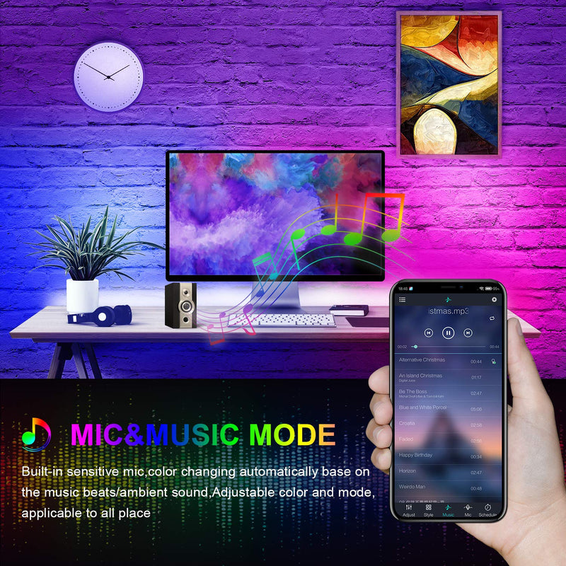 [AUSTRALIA] - Bluetooth LED Strip Lights 32.8ft with App Control, Music Sync LED Light Strips Waterproof, Flexible Color Changing RGB Tape Lights with Remote SMD5050 300LEDs Neon Bar Lights for Bedroom Room Party 