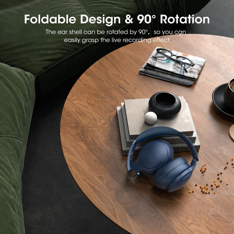 DOQAUS 𝐔𝐩𝐠𝐫𝐚𝐝𝐞𝐝 Bluetooth Headphones Over Ear, 90 Hours Playtime Wireless Headphones with 3 EQ Modes, HiFi Stereo Headphones with Microphone, Soft Protein Earpads for Cellphone/PC (Navy Blue) Navy Blue