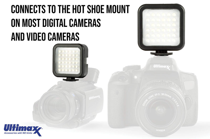 Ultimaxx 36 LED Light Kit with 2 Batteries and Mounting Bracket—Compatible with Any DSLR That Incorporates a Hot Shoe Mount Including: Canon, Nikon, Olympus, Sony, and More