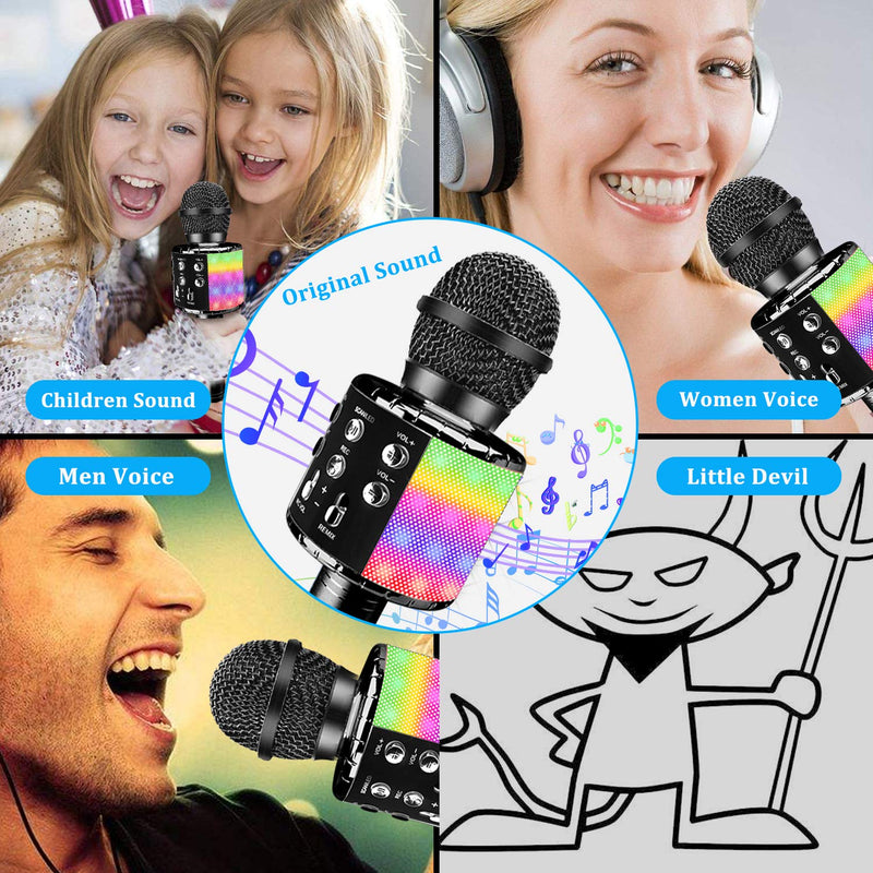[AUSTRALIA] - Karaoke Microphone for Kids Adults, Wireless 4 in 1 Handheld Bluetooth Microphone with LED Lights, Portable Smartphone Speaker Boys Girls Singing Toys for Home KTV Outdoor Christmas Birthday Party Black 