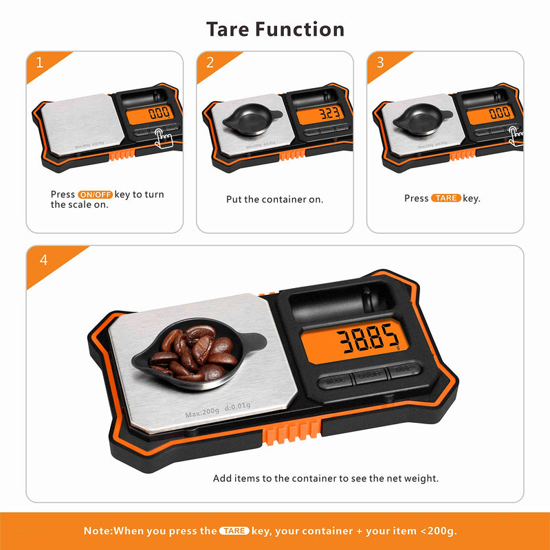 Fuzion Digital Pocket Scale, 200g x 0.01g Jewelry Gram Scale, 6 Units Conversion, LCD Back-Lit Display, Use for Jewelry/Medicine/Food/Powder/Herb(Battery Included) Orange