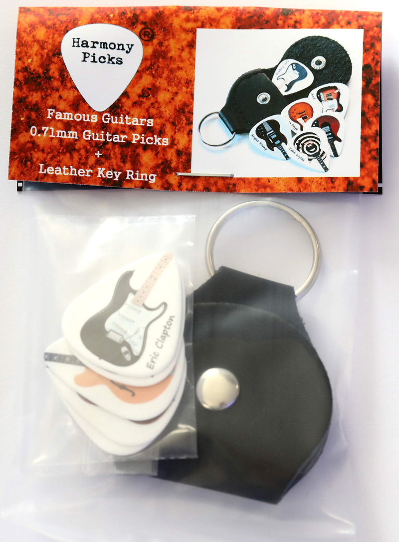 Famous Electric Guitars 6 Guitar Picks Double Sided With Leather Plectrum Holder Keyring