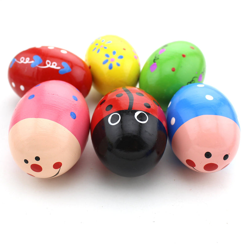 HAZOULEN Set of 6 Wooden Percussion Musical Egg Maracas Egg Shakers