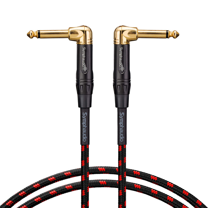 [AUSTRALIA] - Maximm Guitar Cable - (5 Pack) 2-Feet Red/Black Braided Jacket Electric Instrument Bass Cable AMP with Right Angle (1/4 inch) 6.35mm Gold Plated Premium Jack 2 Feet - 5 Pack 