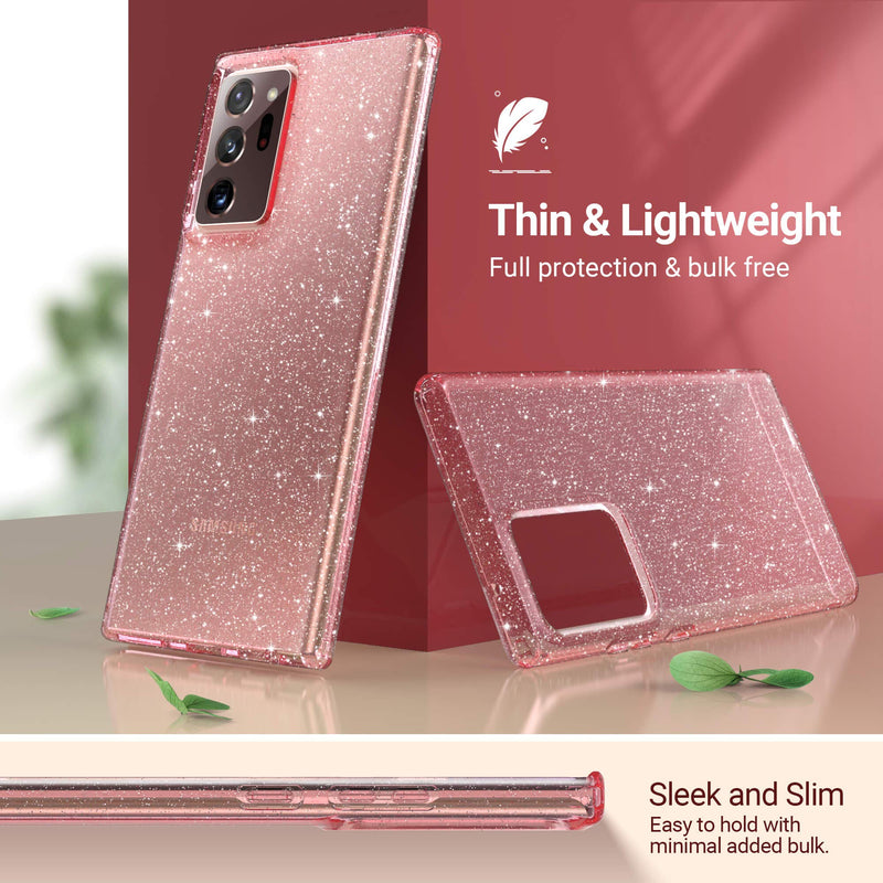 ULAK Galaxy Note 20 Ultra Case Glitter, Slim Stylish Bling Sparkle Designed Shiny Soft TPU Phone Protective Cover for Samsung Galaxy Note 20 Ultra 5G, Pink Glitter