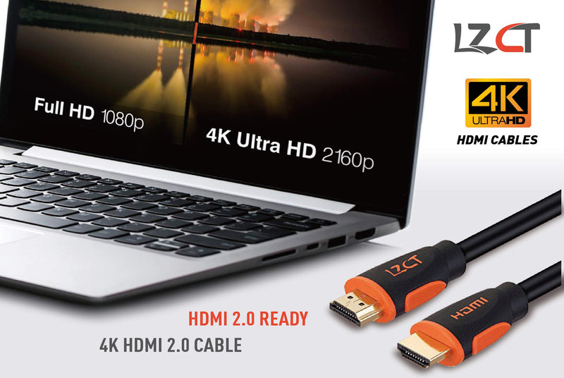 4K High Speed HDMI Cable 40FT with Ethernet LZCT HDMI Cord V2.0 Support 4K@60Hz Ultra HD 2160P 3D ARC HDR (Length from 3' to 125') Dual Color Mould black and orange