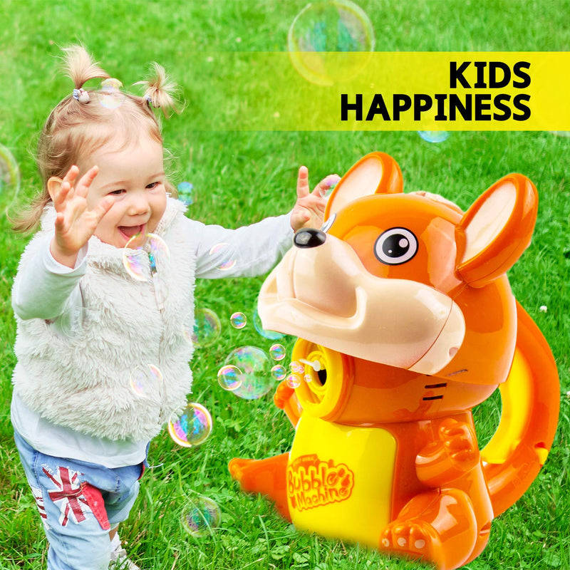Toysery Professional Bubble Machine for Kids, Leakproof Bubble Blower Machine with Led Light and Music, Bubble Maker with Bubble Refill Solution, Automatic Bubble Machine for Parties - Squirrel