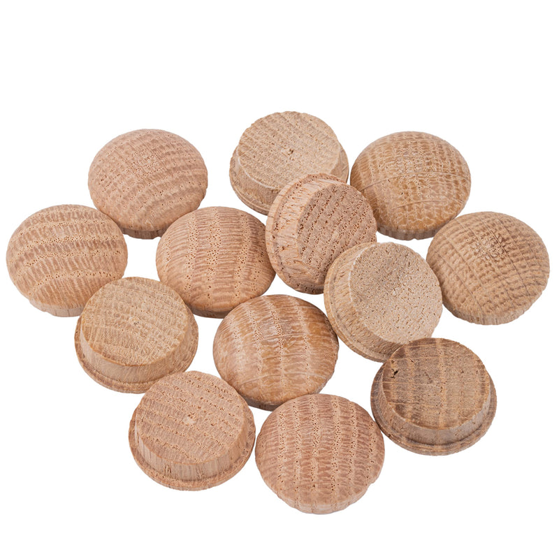 Oak Screw Hole Plugs | 3/4" Diameter | Pack of 50 Approx. | Turned End Grain Round Mushroom Head with Shoulders, Screw Hole Buttons, Furniture Grade | UA-053-OW