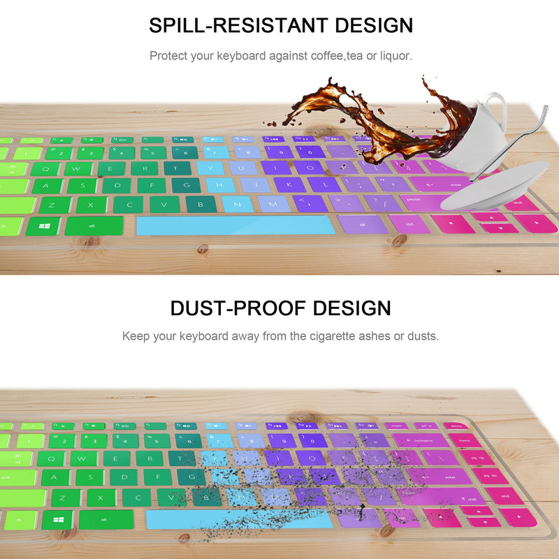 Keyboard Cover Skin Compatible HP Stream 14 Inch Laptop,HP Stream 14-ax Series,14 inch HP Pavilion,Keyboard Protector Cover Skin for HP 14 Laptop(Rainbow+Clear) rainbow+clear