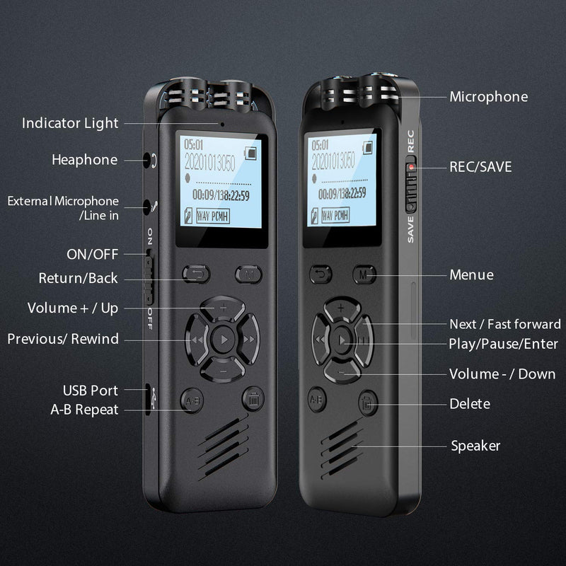 32GB Digital Voice Recorder, KINPEE Audio Sound Recorder Portable Recording Device Voice Activated Recorder for Meeting Lecture Rechargeable Dictaphone MP3 Recorder with Playback for Interview