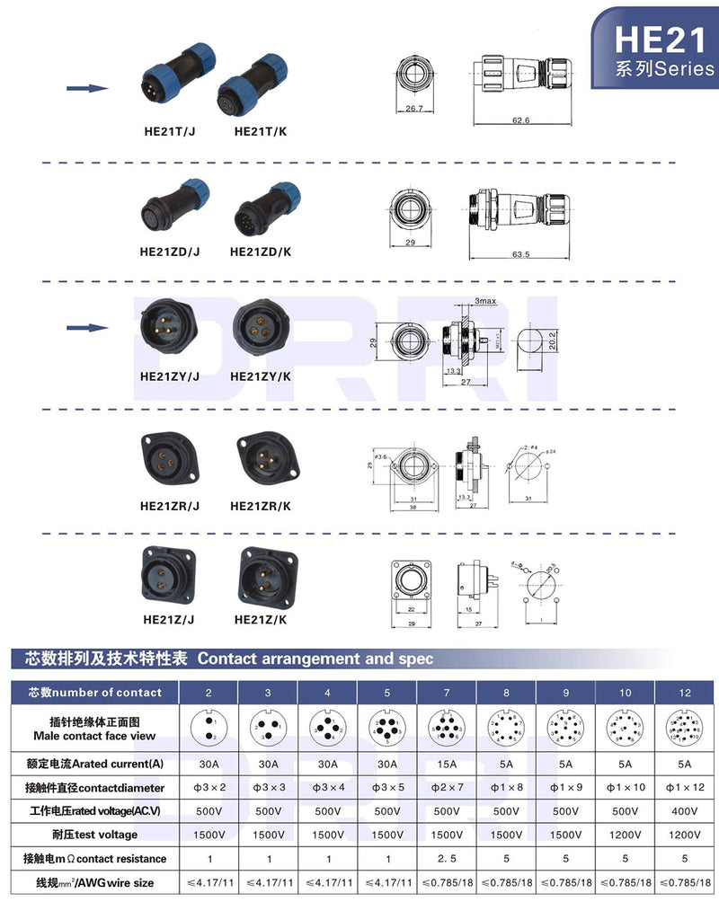DRRI SP21 8 Pole Circular Waterproof Aviation Connector for LED Lighting Equipment (8Pole) 8Pin