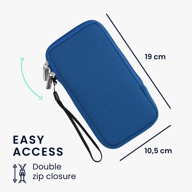 kwmobile Neoprene Phone Pouch Size XL - 6.7/6.8" - Universal Cell Sleeve Mobile Bag with Zipper, Wrist Strap - Blue XL - 6,7/6,8"
