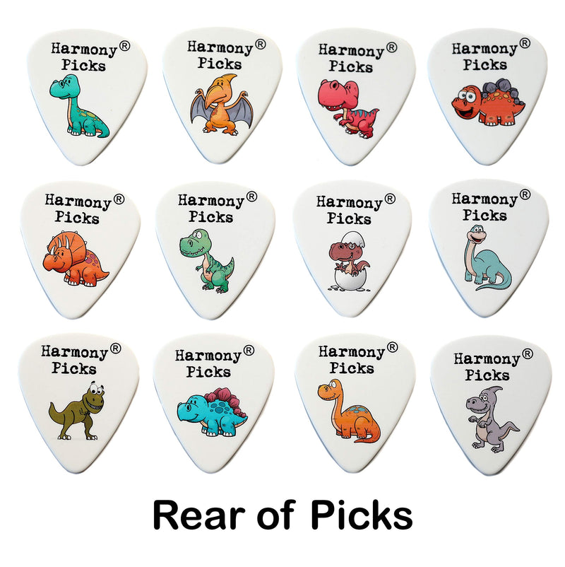 Dinosaur Guitar Picks Set of 12 Double Sided Harmony Picks Premium Plectrums