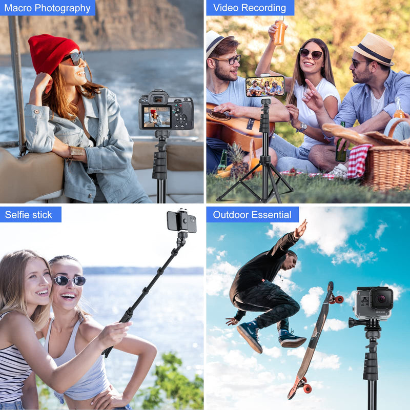 Sensyne 62" Phone Tripod & Selfie Stick, Extendable Cell Phone Tripod Stand with Wireless Remote and Phone Holder, Compatible with iPhone Android Phone, Camera (Black) 62in Black